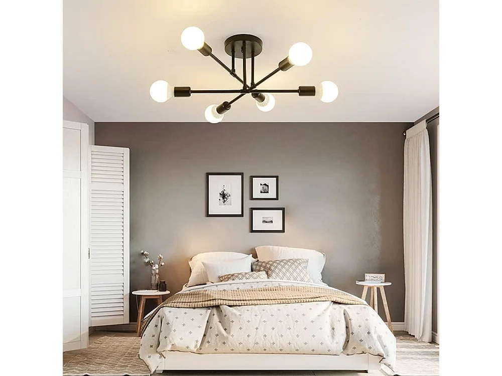 Sputnik Lustre 6 Lumières, Noir Finition Peinture E27 Suspension Luminaire Vintage Plafonnier Industriel Postuler à Salon Chambre Salle à Manger Café Bar