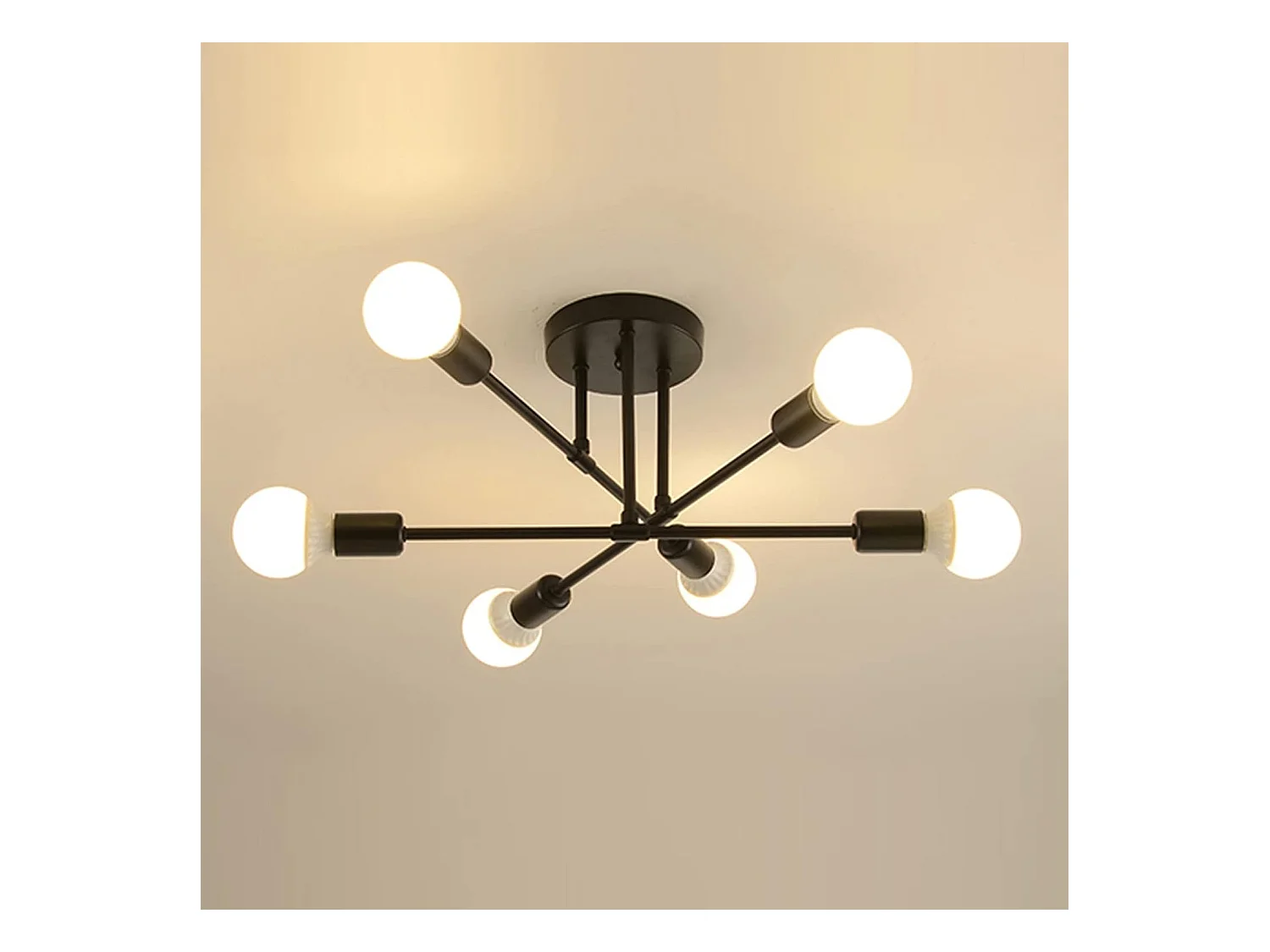 Sputnik Lustre 6 Lumières, Noir Finition Peinture E27 Suspension Luminaire Vintage Plafonnier Industriel Postuler à Salon Chambre Salle à Manger Café Bar