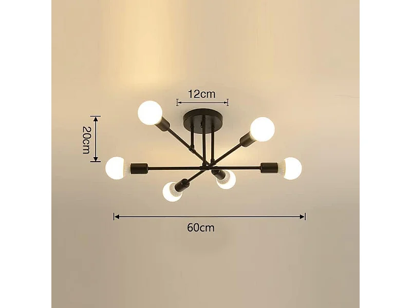 Haobosic Plafonnier design magic bean 6 lumières noir, douilles E27, sans ampoule