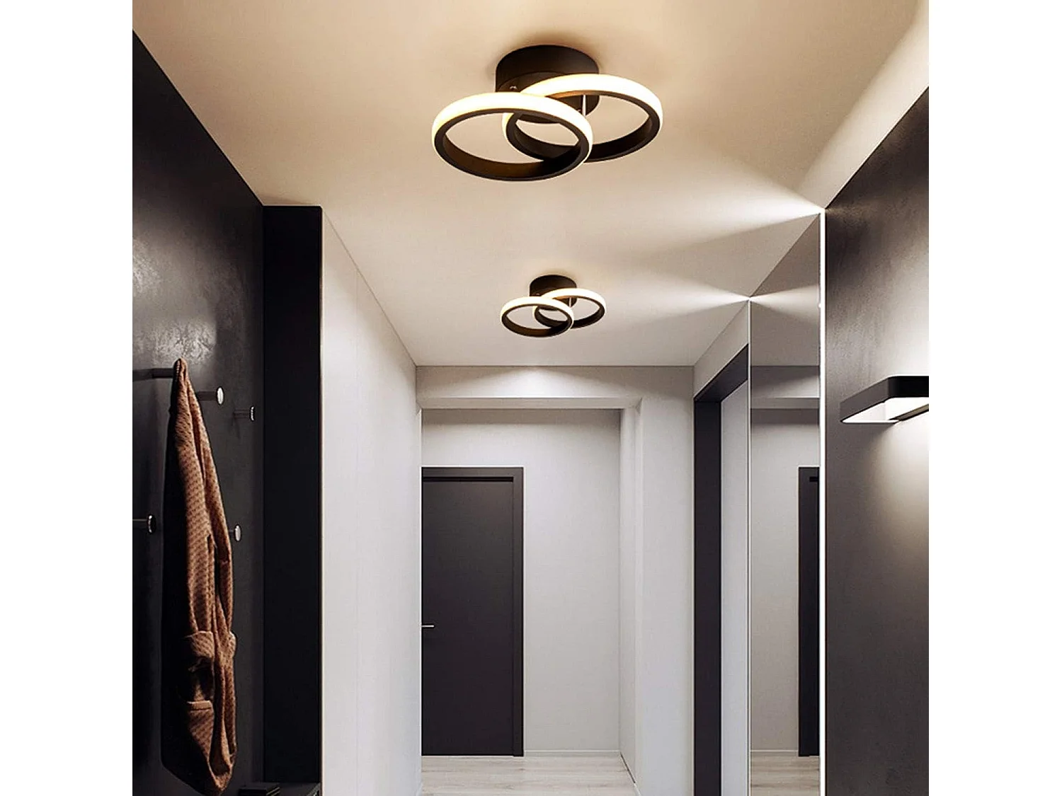 LED Lustre de Plafond, Luminaire Plafonnier, Blanc Chaud 3000K, 22W, Plafonnier en Acrylique Chic Moderne éclairage pour Cuisine(Blanc Chaud, 2 Anneaux LED)