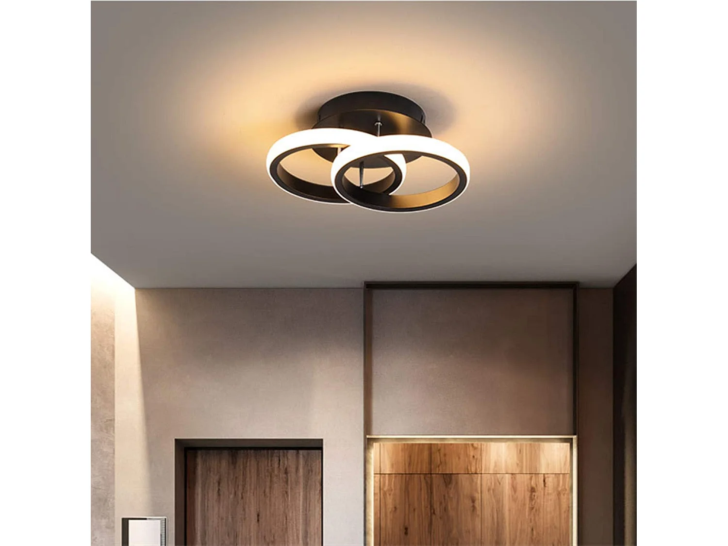 LED Lustre de Plafond, Luminaire Plafonnier, Blanc Chaud 3000K, 22W, Plafonnier en Acrylique Chic Moderne éclairage pour Cuisine(Blanc Chaud, 2 Anneaux LED)