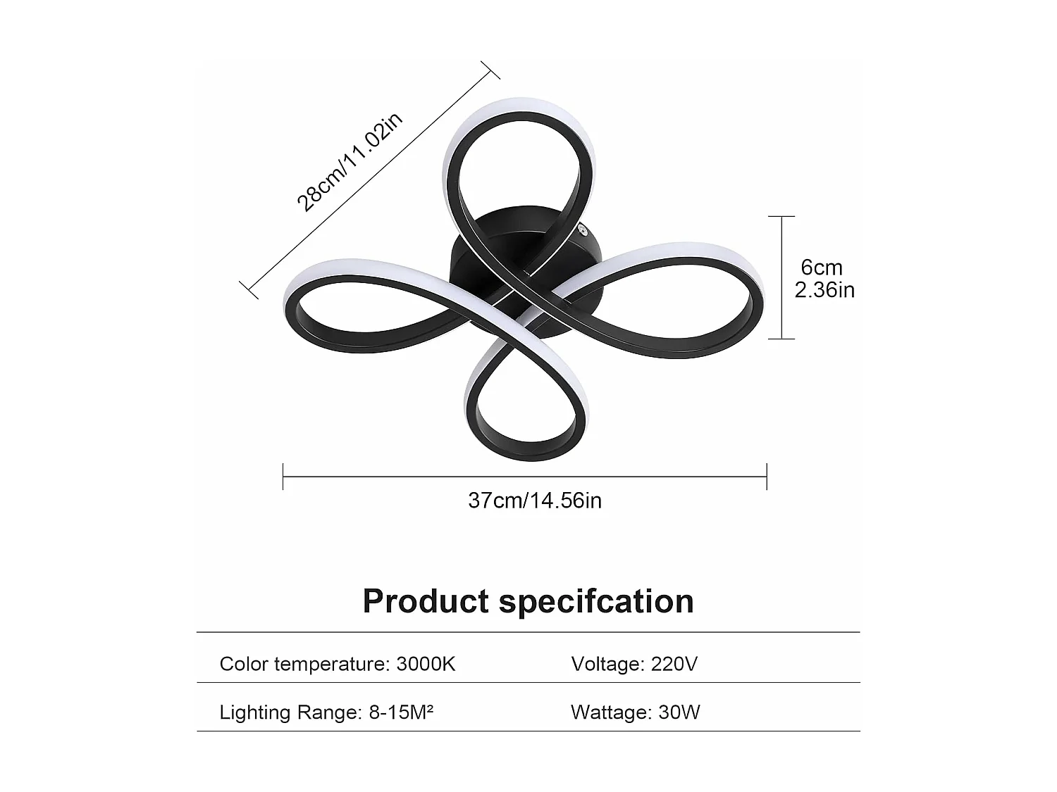 Plafonnier Led Moderne, 28W 3000LM Noir Creative Fleur de Forme Lampe de Plafond en Aluminium, 3000K Luminaire Plafonnier Led pour Salon, Chambre,Salle à Manger