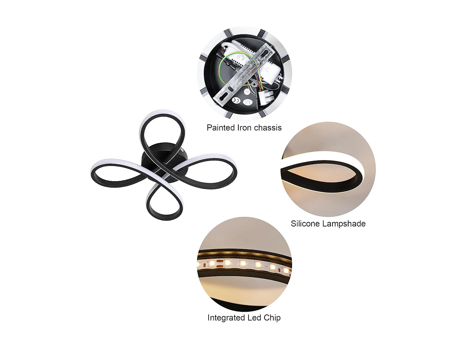 Plafonnier Led Moderne, 28W 3000LM Noir Creative Fleur de Forme Lampe de Plafond en Aluminium, 3000K Luminaire Plafonnier Led pour Salon, Chambre,Salle à Manger