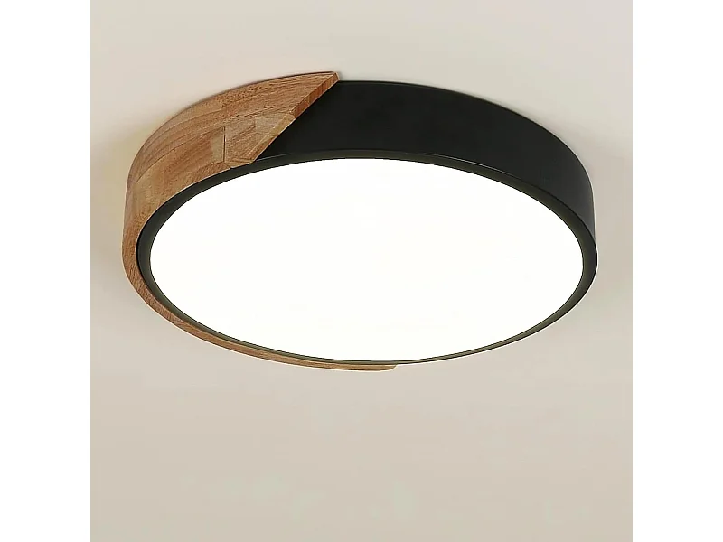 Plafonnier LED Bois 30W Lampe de Plafond Moderne Ronde Parfait pour Chambre Salle de Bain Cuisine Salon Bureau Ø30cm Luminaire Blanc Neutre 4500K （Noir）