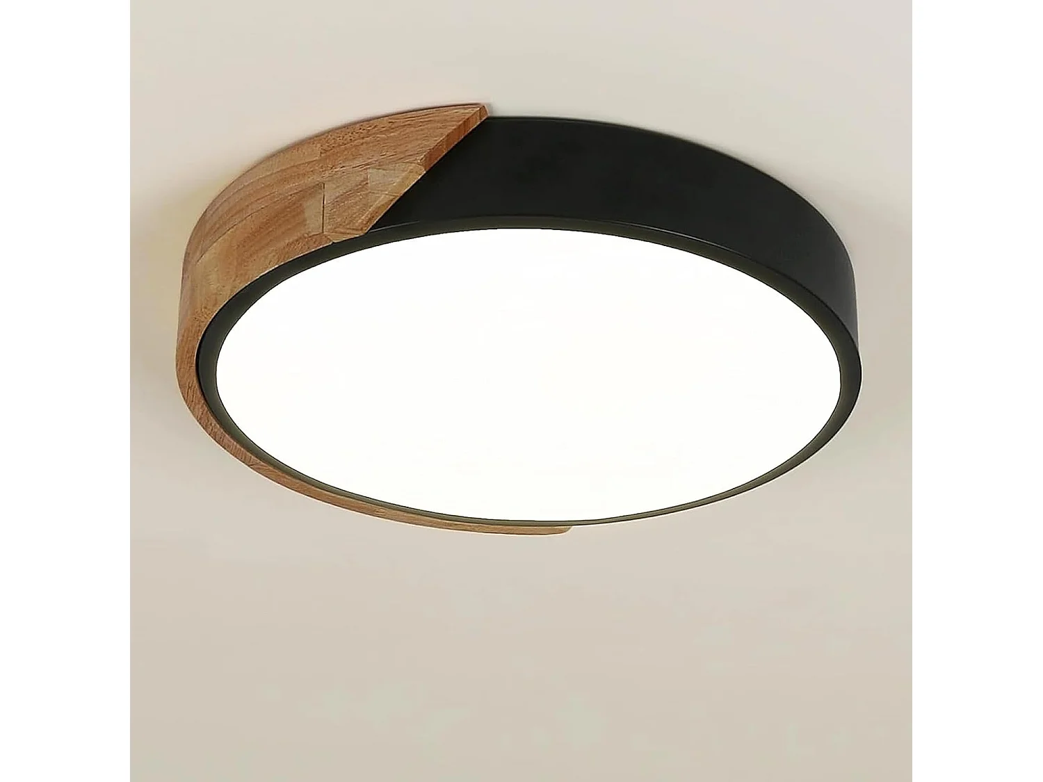 Plafonnier LED Bois 30W Lampe de Plafond Moderne Ronde Parfait pour Chambre Salle de Bain Cuisine Salon Bureau Ø30cm Luminaire Blanc Neutre 4500K （Noir）