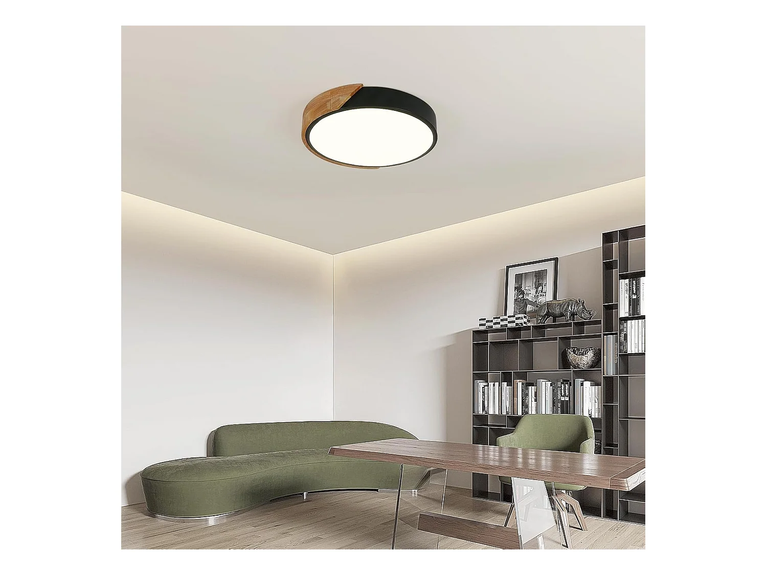 Plafonnier LED Bois 30W Lampe de Plafond Moderne Ronde Parfait pour Chambre Salle de Bain Cuisine Salon Bureau Ø30cm Luminaire Blanc Neutre 4500K （Noir）