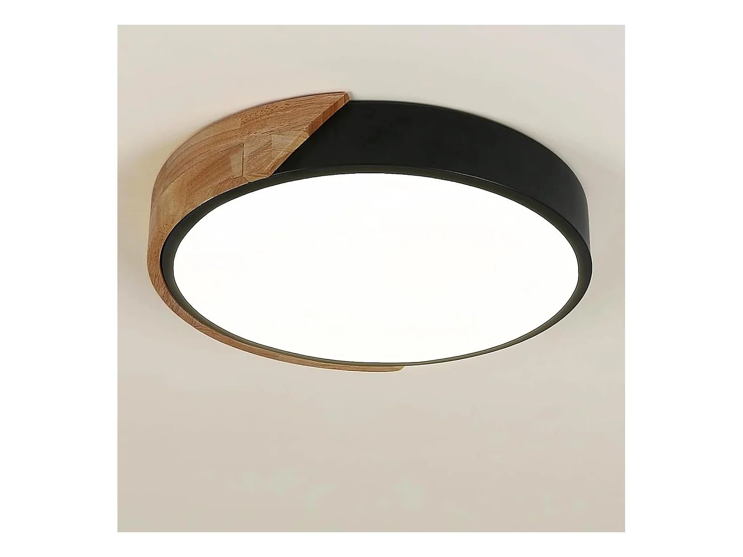 Plafonnier LED Bois 30W Lampe de Plafond Moderne Ronde Parfait pour Chambre Salle de Bain Cuisine Salon Bureau Ø30cm Luminaire Blanc Neutre 4500K （Noir）