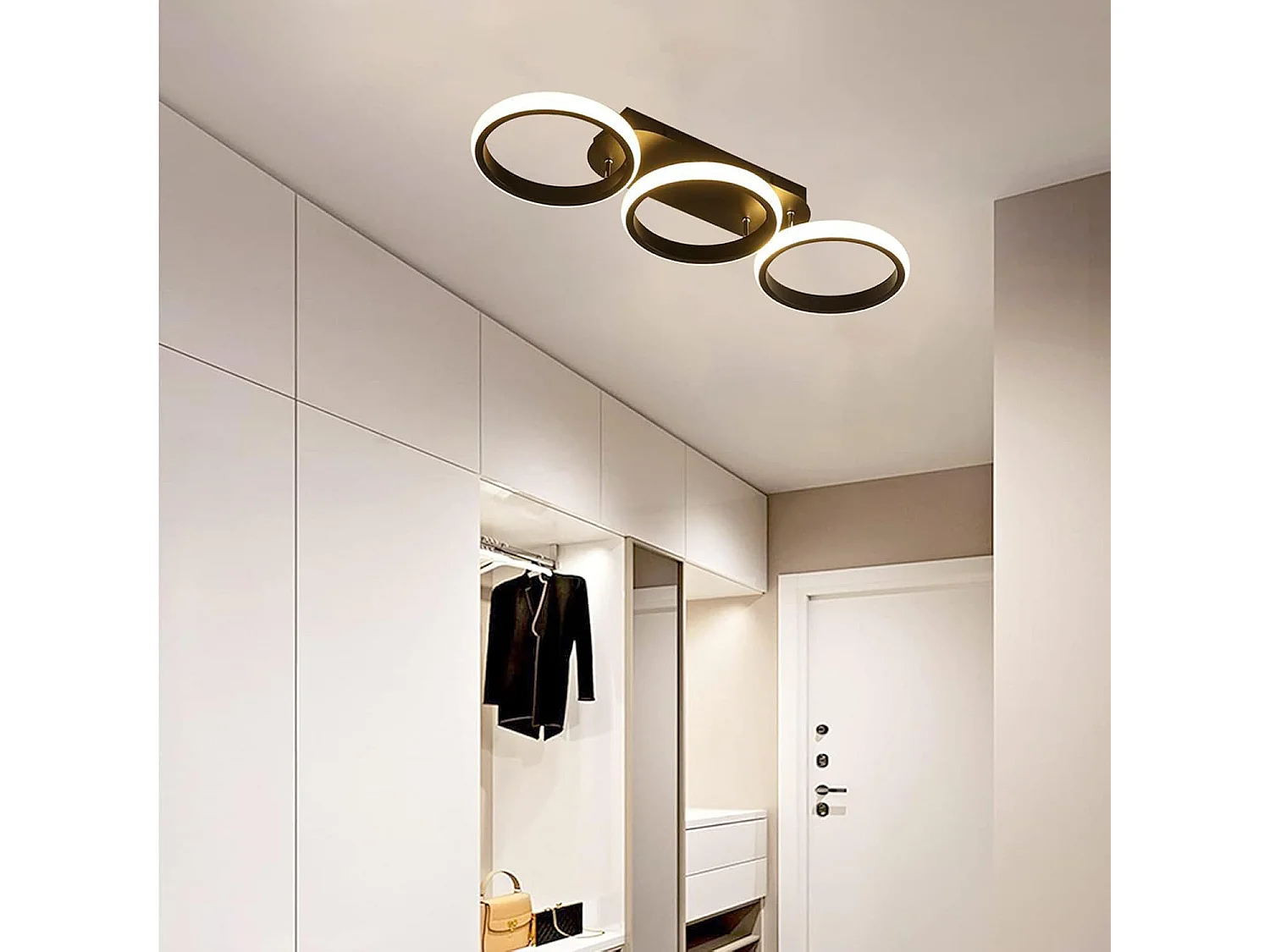3 cercle de lampadaires de plafond, éclairage de plafond LED moderne noir, utilisé pour les couloirs, les entrées, les chambres, les balcons, les allées,30W