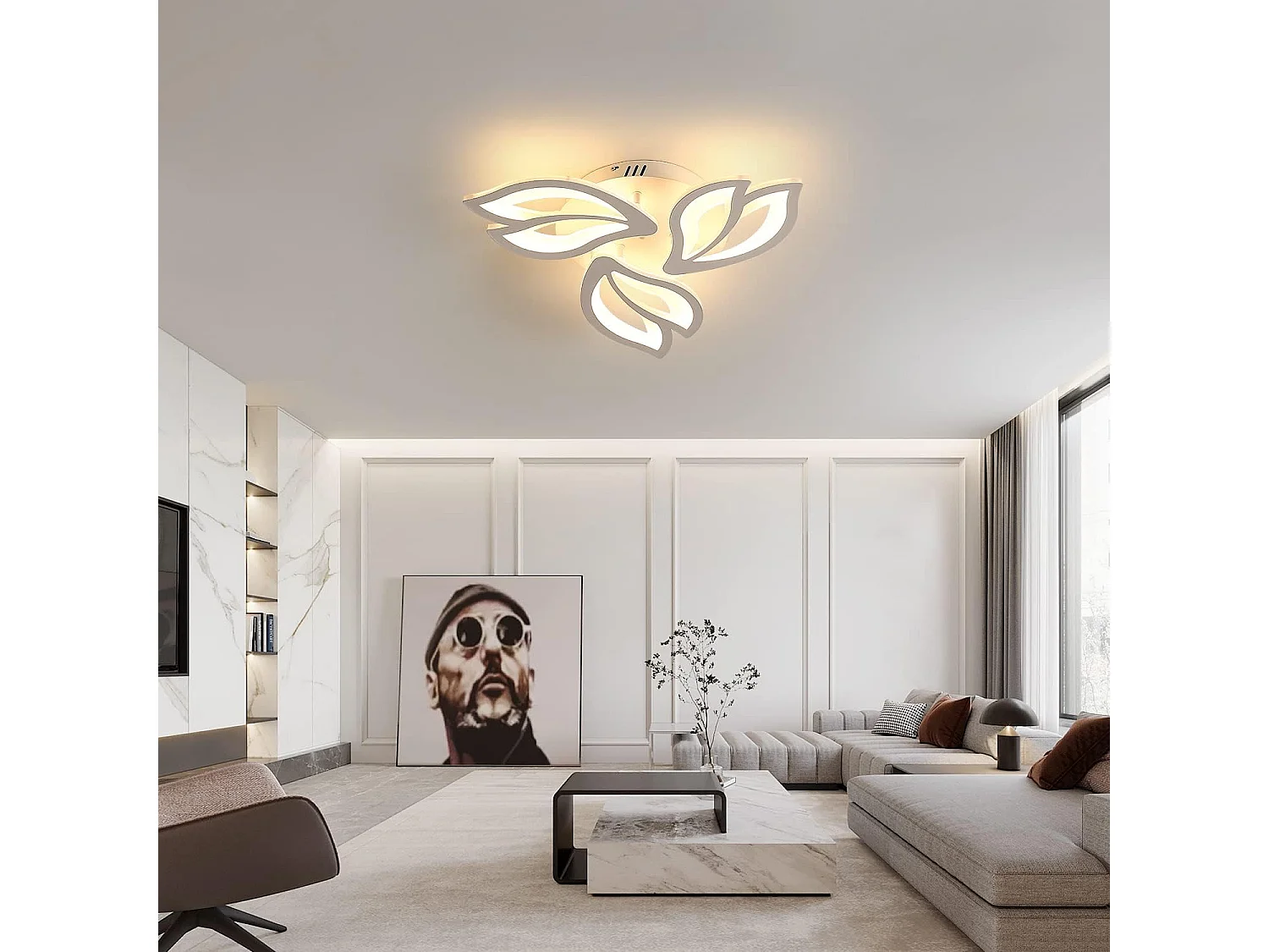 Plafonnier LED Moderne, Lustre de Plafond LED Pétale Créatif 45W, Plafonniers à Panneau Acrylique pour Salle de Bains,Lumière Blanche Chaude (3 Têtes）