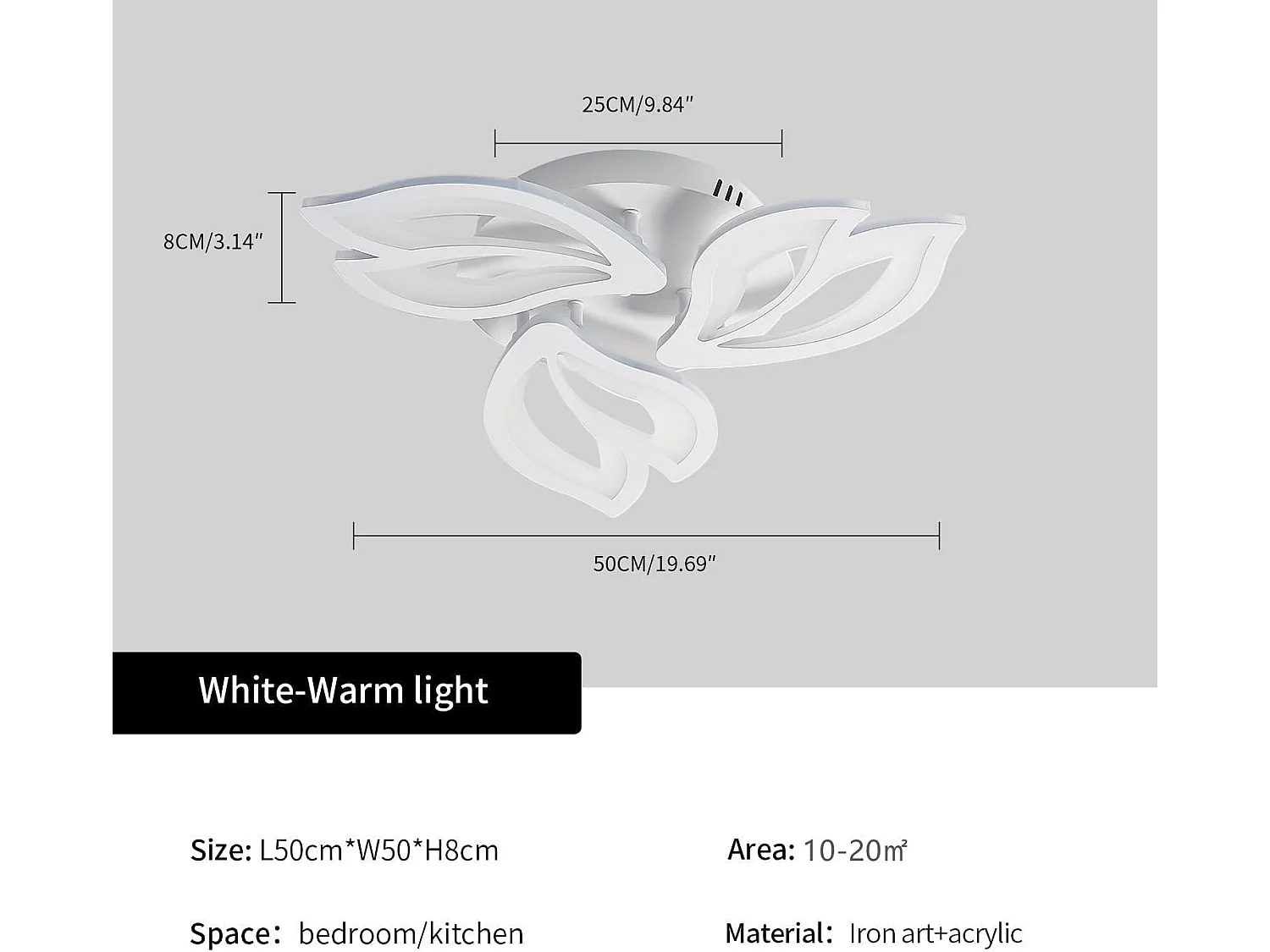 Plafonnier LED Moderne, Lustre de Plafond LED Pétale Créatif 45W, Plafonniers à Panneau Acrylique pour Salle de Bains,Lumière Blanche Chaude (3 Têtes）