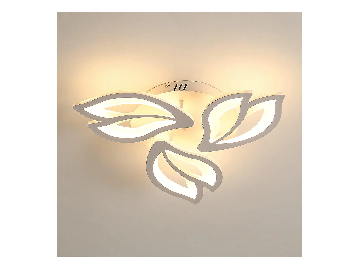 Plafonnier LED Moderne, Lustre de Plafond LED Pétale Créatif 45W, Plafonniers à Panneau Acrylique pour Salle de Bains,Lumière Blanche Chaude (3 Têtes）