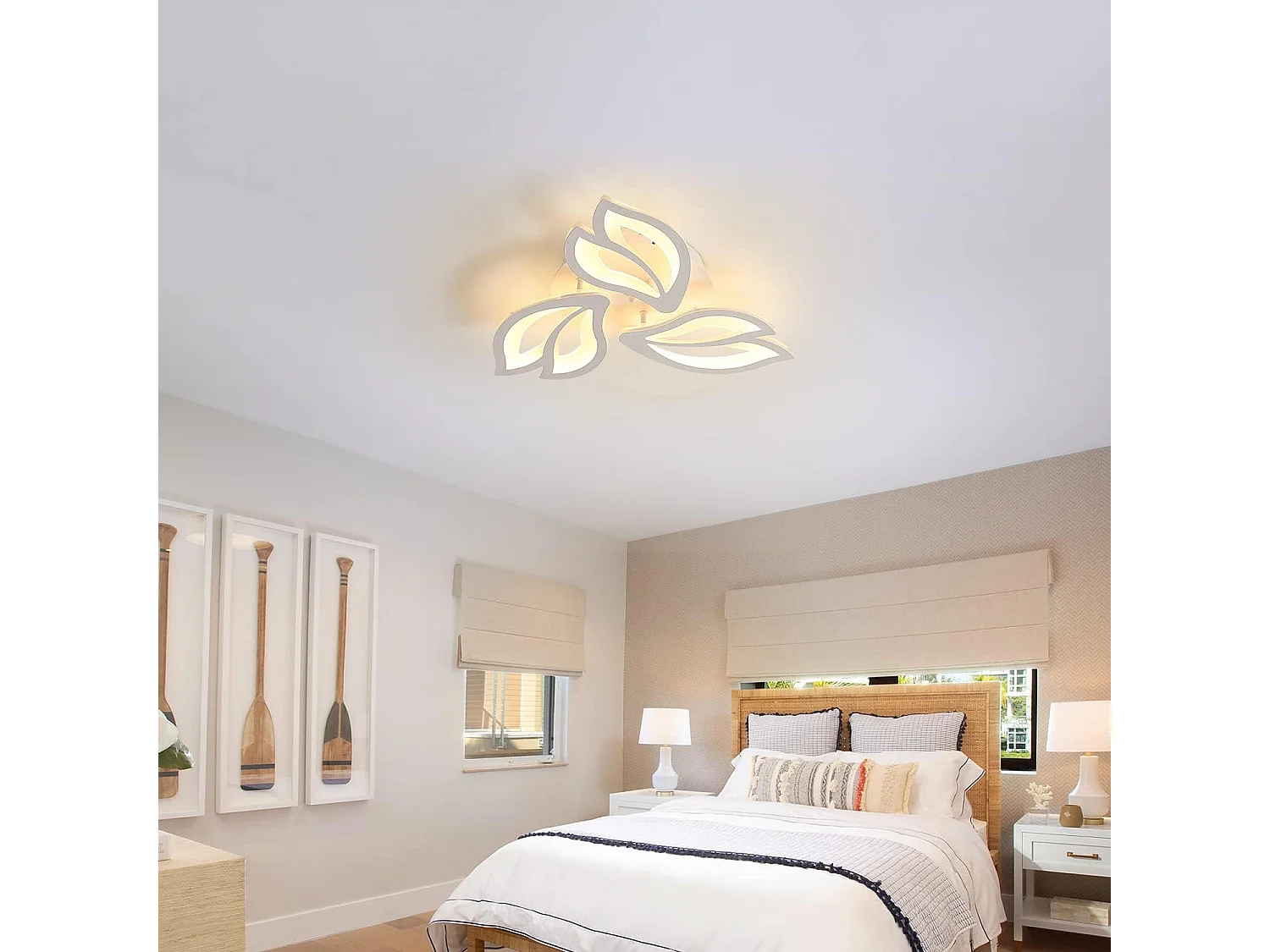 Plafonnier LED Moderne, Lustre de Plafond LED Pétale Créatif 45W, Plafonniers à Panneau Acrylique pour Salle de Bains,Lumière Blanche Chaude (3 Têtes）