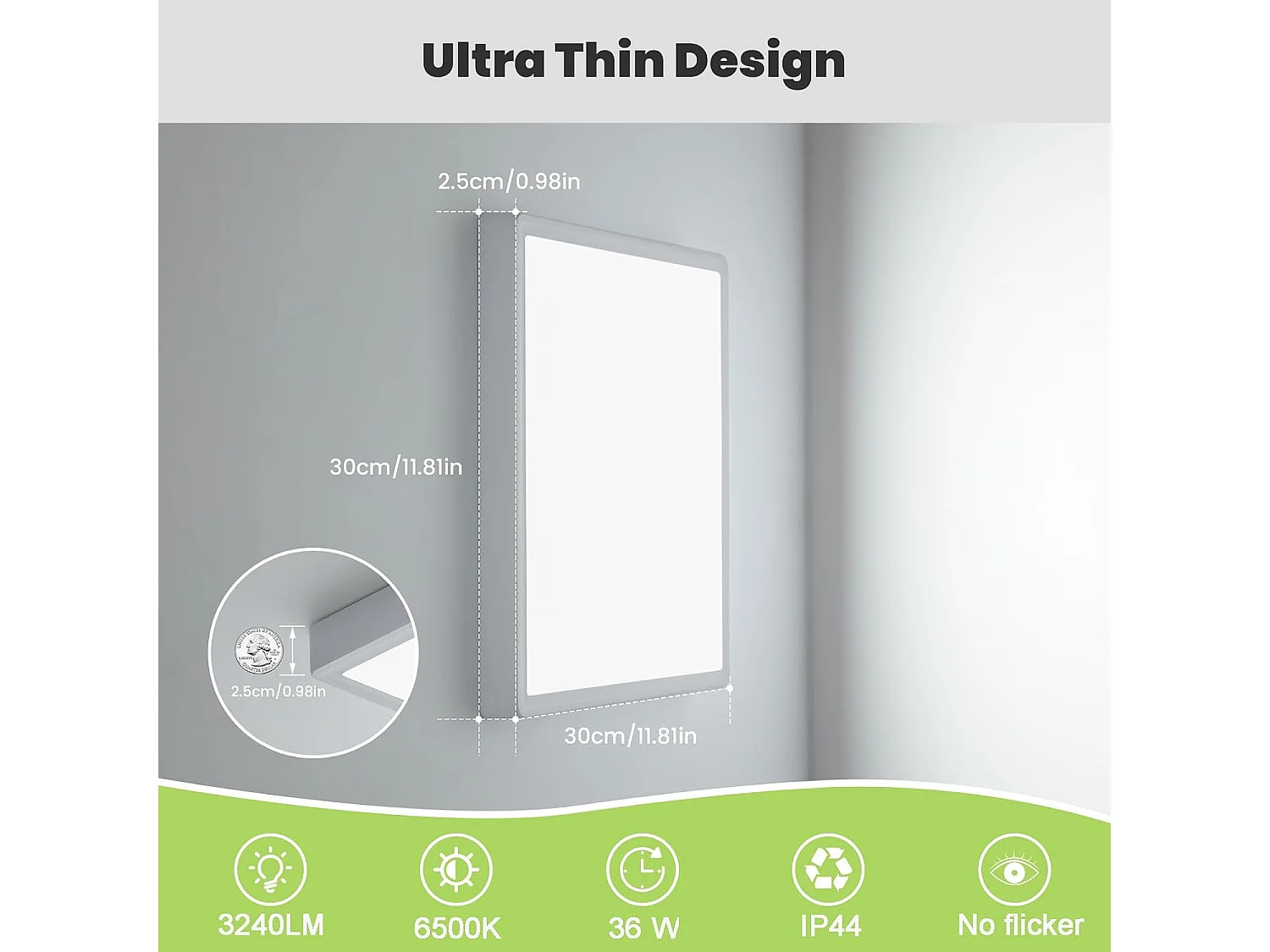 Plafonnier LED 36W, Lampe Plafond Carré Ultra-Mince 30CM IP44, Plafonnier Moderne 3240LM 6500K Blanche Froide pour Salle de Bain Salon Chambre Cuisine Balcon