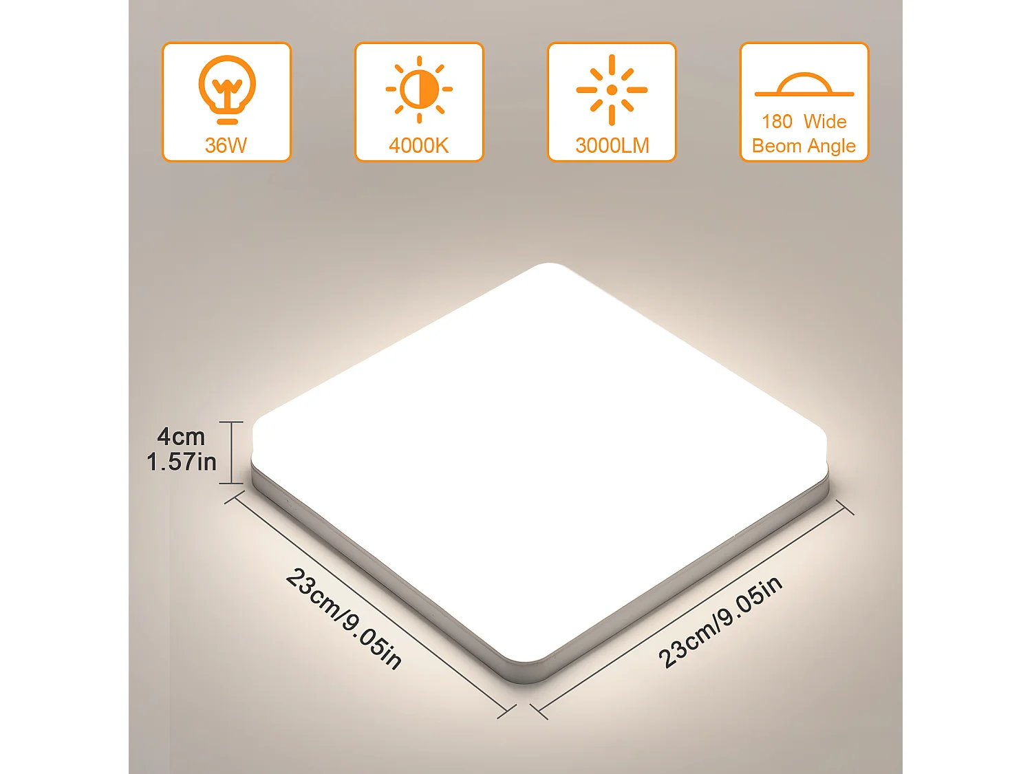 Plafonnier LED Ultra-mince 36W, 3000LM, Blanc Naturel 4000K, Plafonnier Moderne pour Salon, Chambre, Cuisine