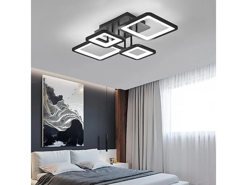 Plafonnier LED Moderne, 54W Luminaire Plafonnier Dimmable avec Télécommande 3000K-6500K, Design Rectangulaire Créatif Lampe de Plafond pour Salon,Cuisine (Noir)