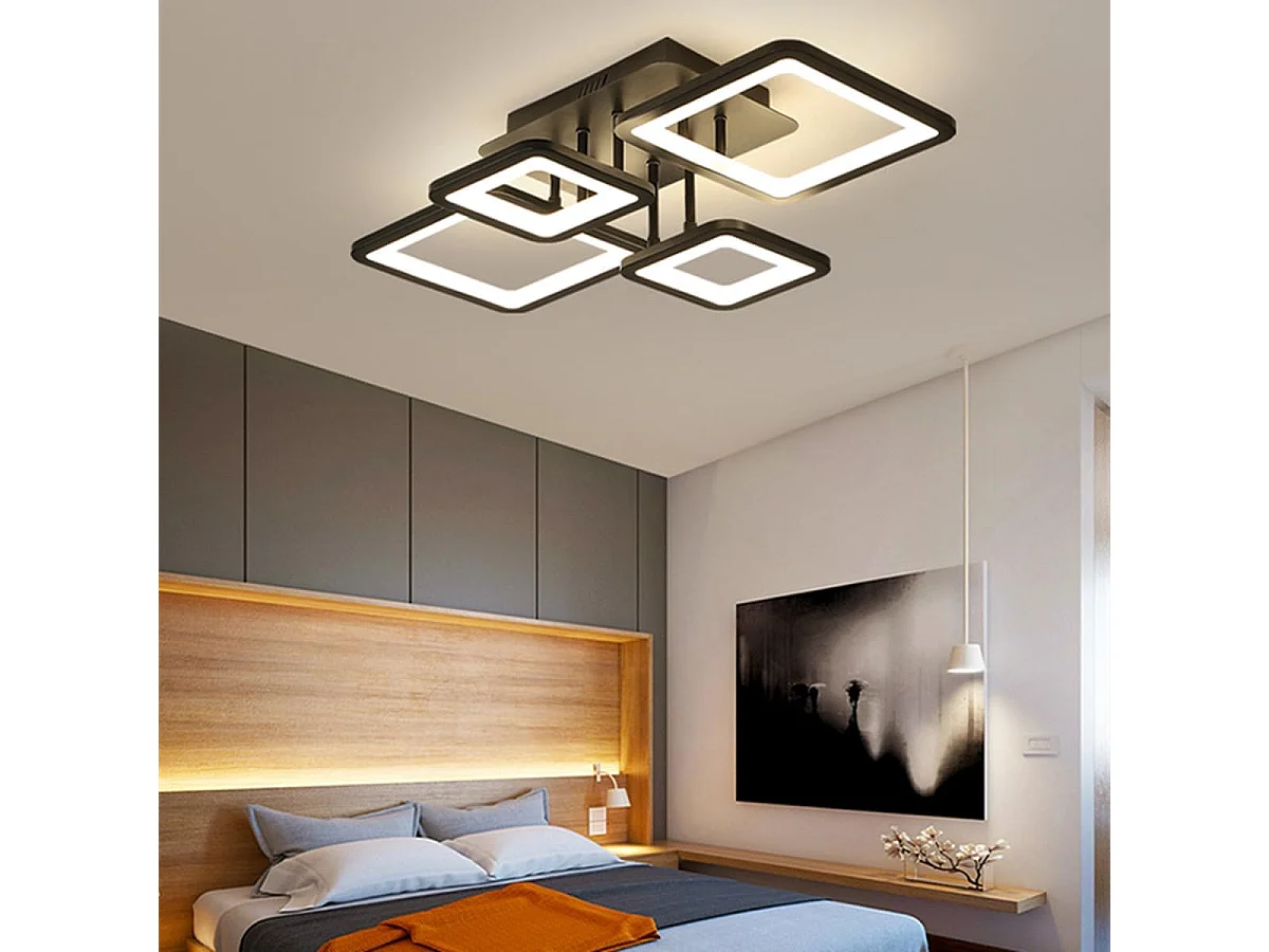 Plafonnier LED Moderne, 54W Luminaire Plafonnier Dimmable avec Télécommande 3000K-6500K, Design Rectangulaire Créatif Lampe de Plafond pour Salon,Cuisine (Noir)