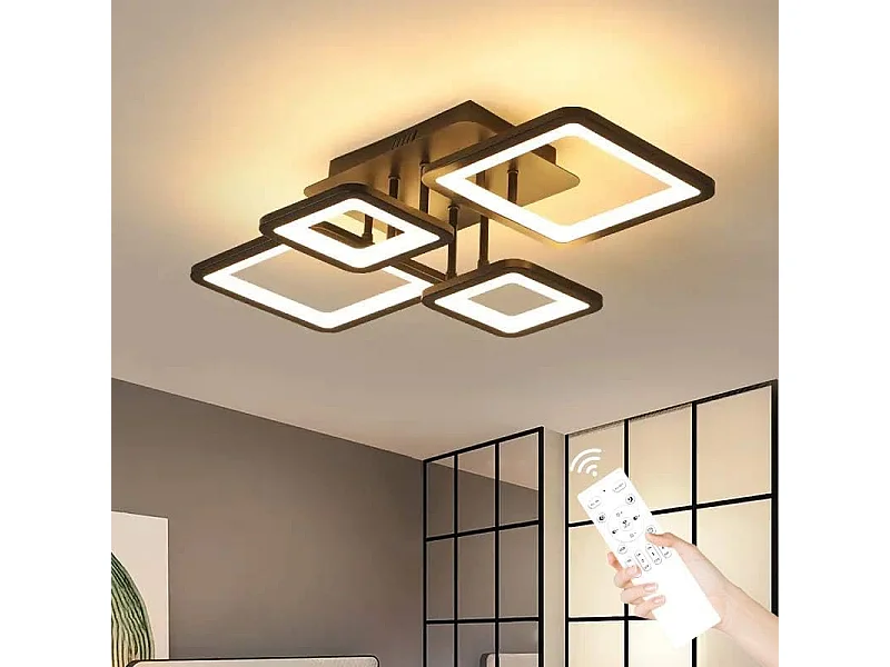 Plafonnier LED Moderne, 54W Luminaire Plafonnier Dimmable avec Télécommande 3000K-6500K, Design Rectangulaire Créatif Lampe de Plafond pour Salon,Cuisine (Noir)