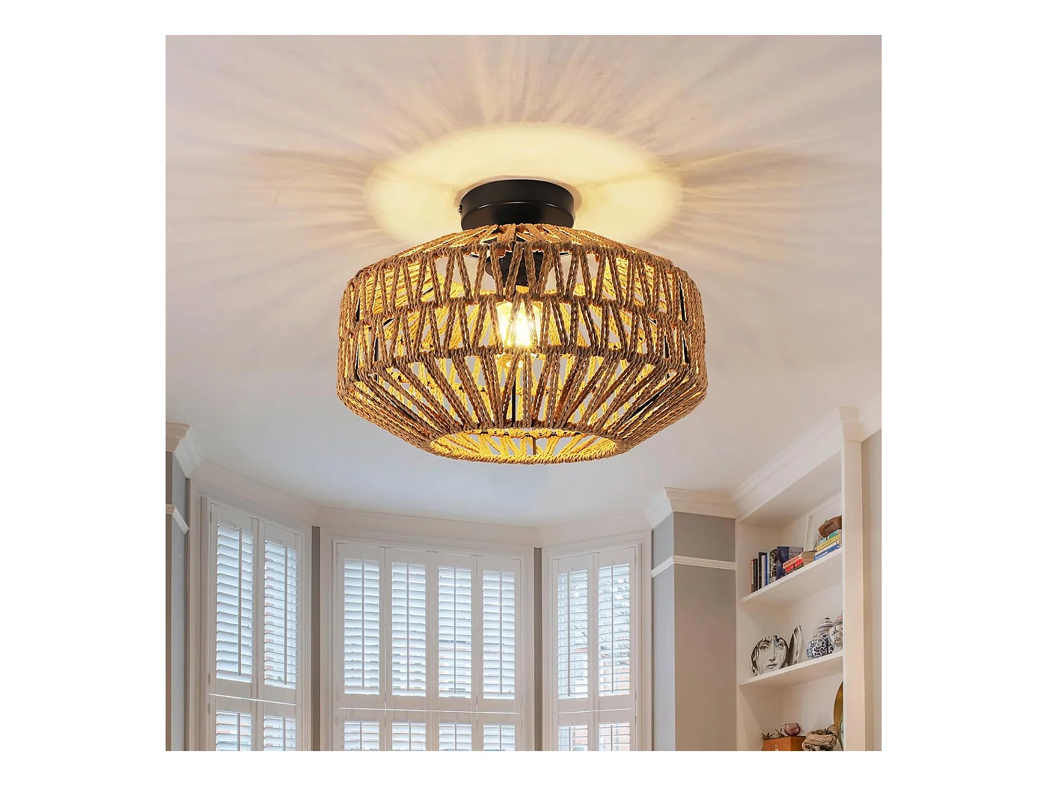 Plafonnier Vintage E27  Max 60W Luminaire Boho en Bambou Tressé Ø30cm Suspension Rotin pour un Éclairage Chaleureux dans Salon Chambre(Ampoule non incluse)