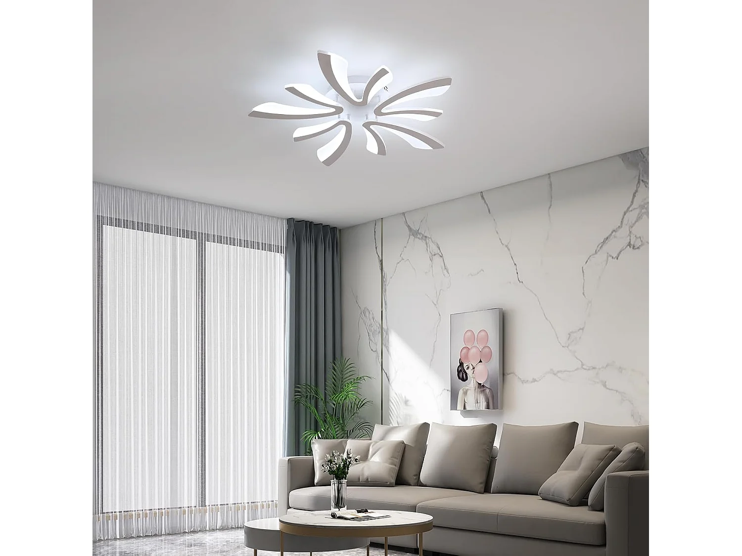 Plafonnier LED, 50W Lampe de Plafond, 6500K Lumière Blanche Froide, Luminaire Moderne en Acrylique avec Télécommande pour Salon, Chambre à Coucher, 71cm