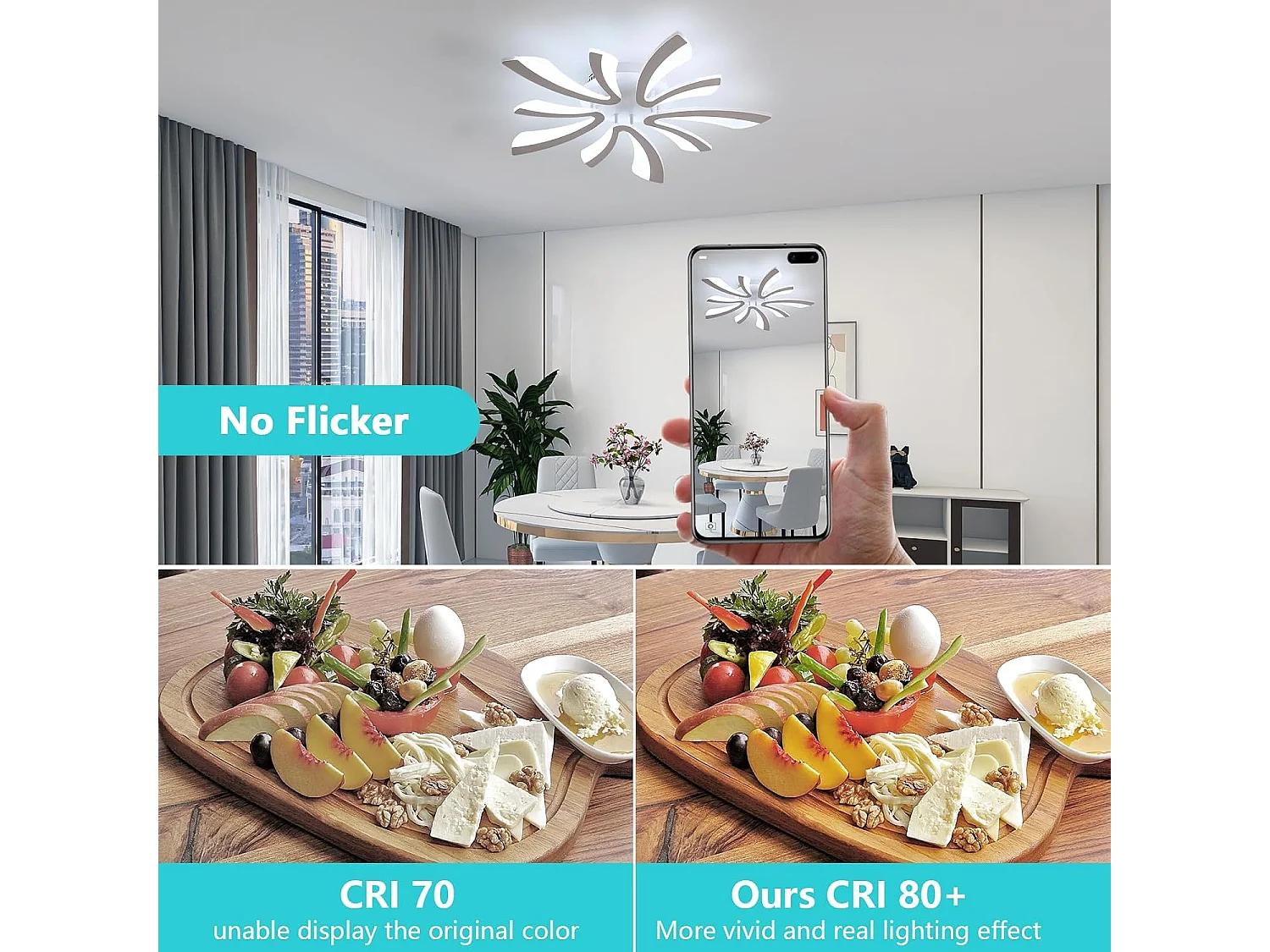 Plafonnier LED, 50W Lampe de Plafond, 6500K Lumière Blanche Froide, Luminaire Moderne en Acrylique avec Télécommande pour Salon, Chambre à Coucher, 71cm