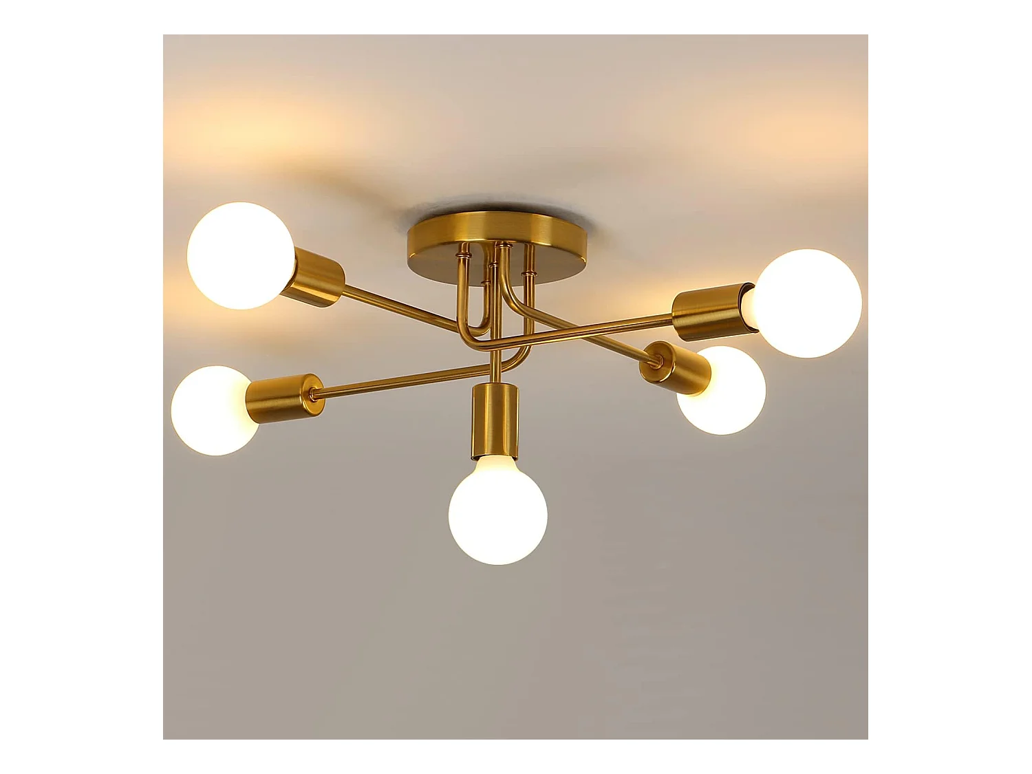 Lustre Plafonnier Industriel, 5 lumières E27 Éclairage de Plafond en Metal, Or Plafonnier, Retro Lampe de Plafond pour Salon Cuisine Salle à Manger Chambre