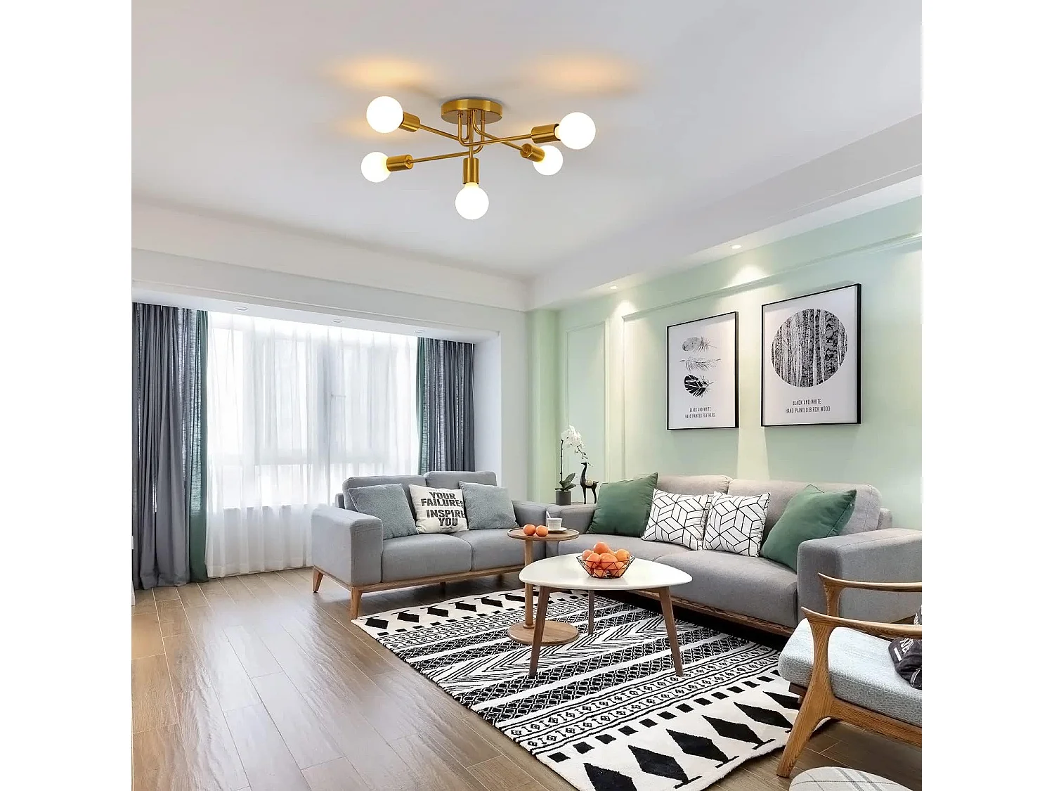 Lustre Plafonnier Industriel, 5 lumières E27 Éclairage de Plafond en Metal, Or Plafonnier, Retro Lampe de Plafond pour Salon Cuisine Salle à Manger Chambre