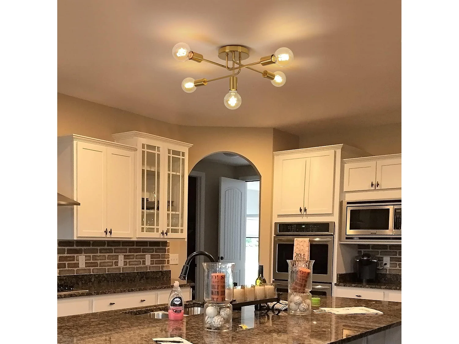 Lustre Plafonnier Industriel, 5 lumières E27 Éclairage de Plafond en Metal, Or Plafonnier, Retro Lampe de Plafond pour Salon Cuisine Salle à Manger Chambre