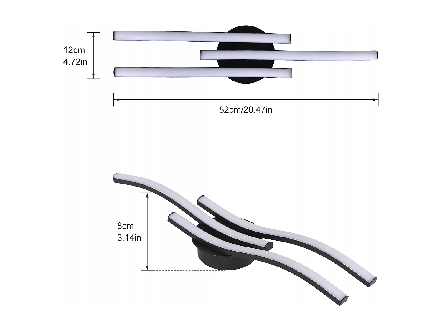 Plafonniers LED, 3 Parallèles Noires, 6500K Lumière Blanche Froide, 52*12 CM, pour Chambre Salon