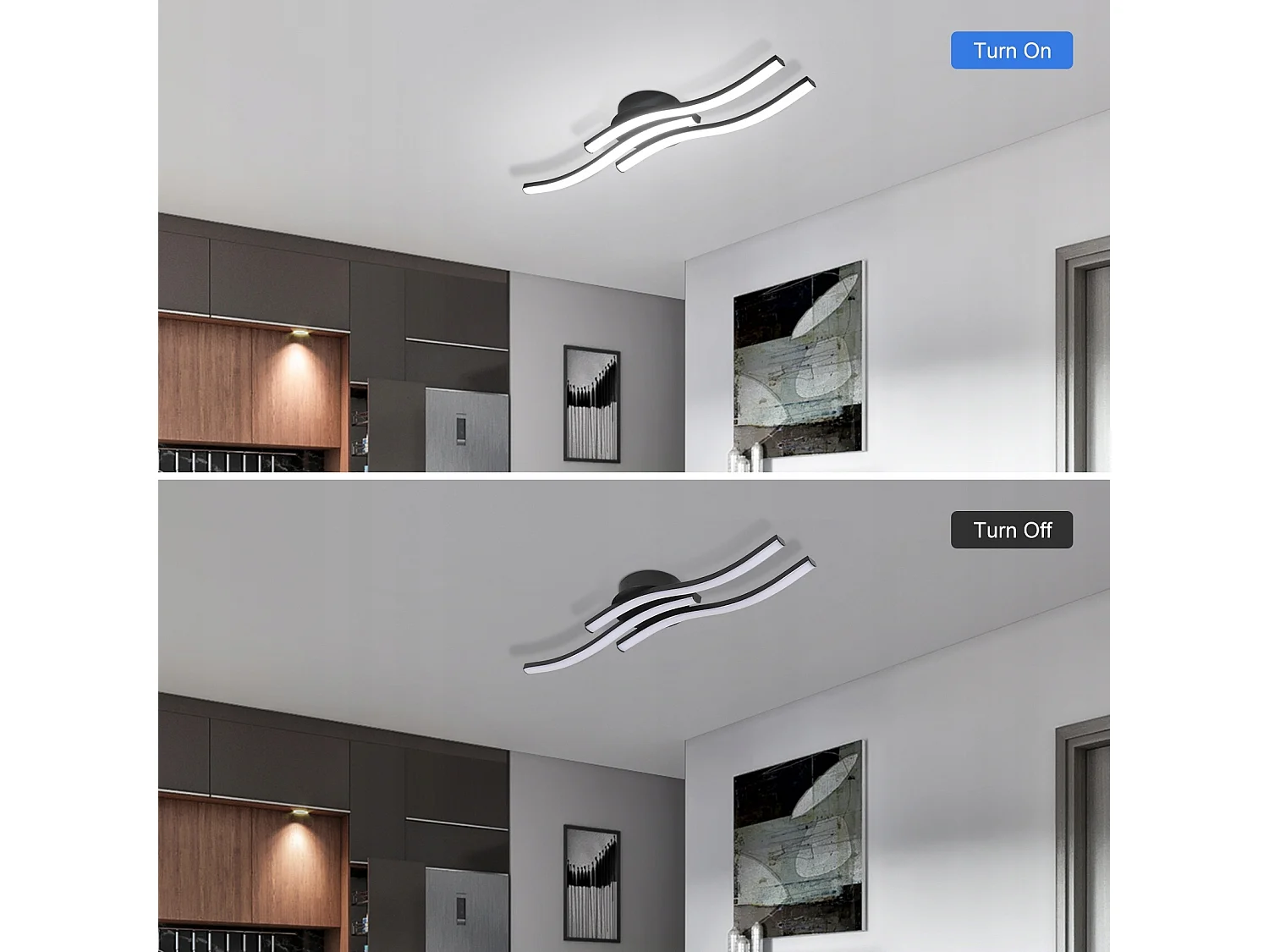 Plafonniers LED, 3 Parallèles Noires, 6500K Lumière Blanche Froide, 52*12 CM, pour Chambre Salon