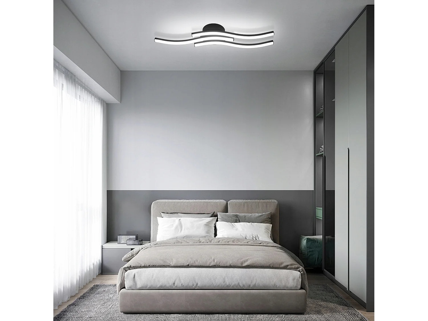 Plafonniers LED, 3 Parallèles Noires, 6500K Lumière Blanche Froide, 52*12 CM, pour Chambre Salon