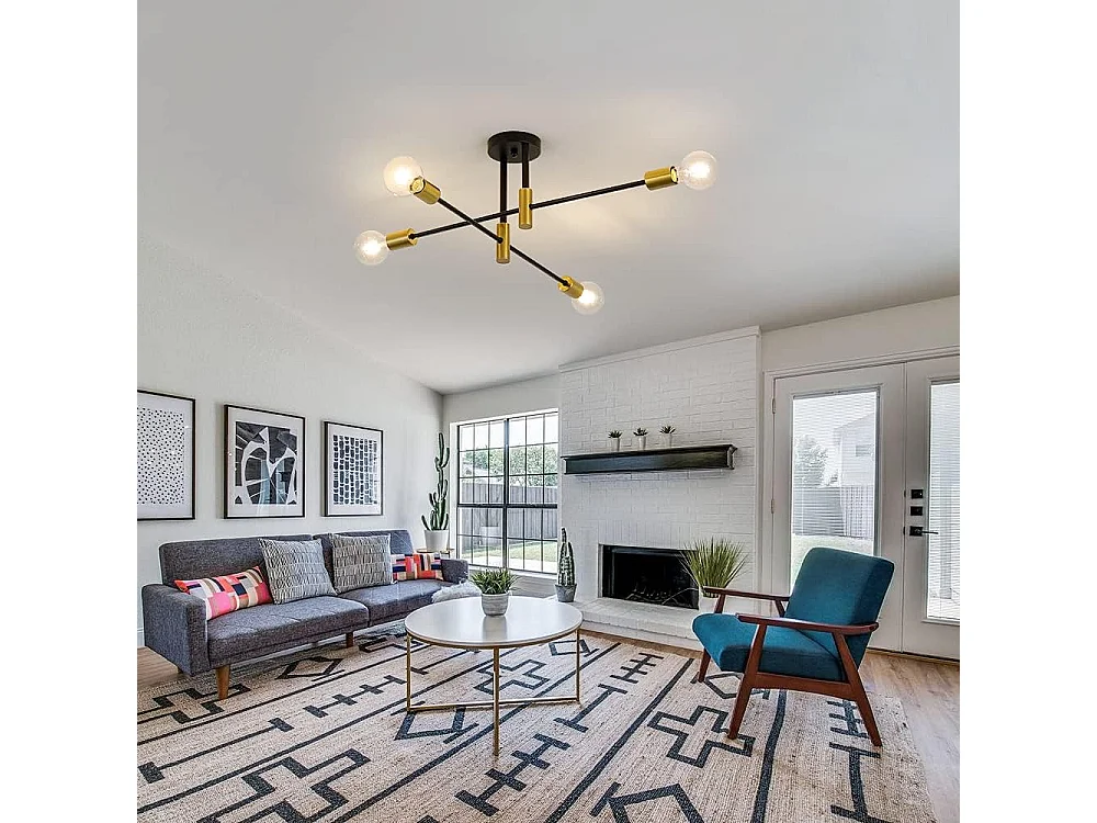 Lustres Luminaire Industriel , Spoutnik  Plafonnier , Ø72cm 4 Lampes Lumière Plafond en Metal pour Salon Chambre Cuisine, E27 Base, Sans Ampoule