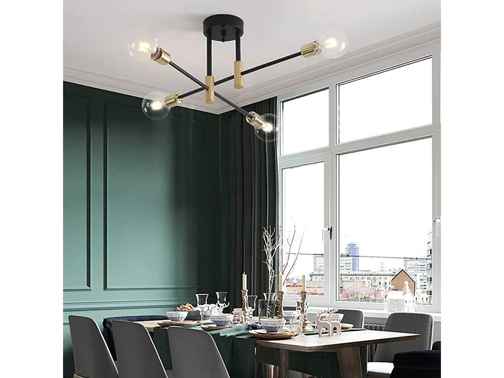 Lustres Luminaire Industriel , Spoutnik  Plafonnier , Ø72cm 4 Lampes Lumière Plafond en Metal pour Salon Chambre Cuisine, E27 Base, Sans Ampoule