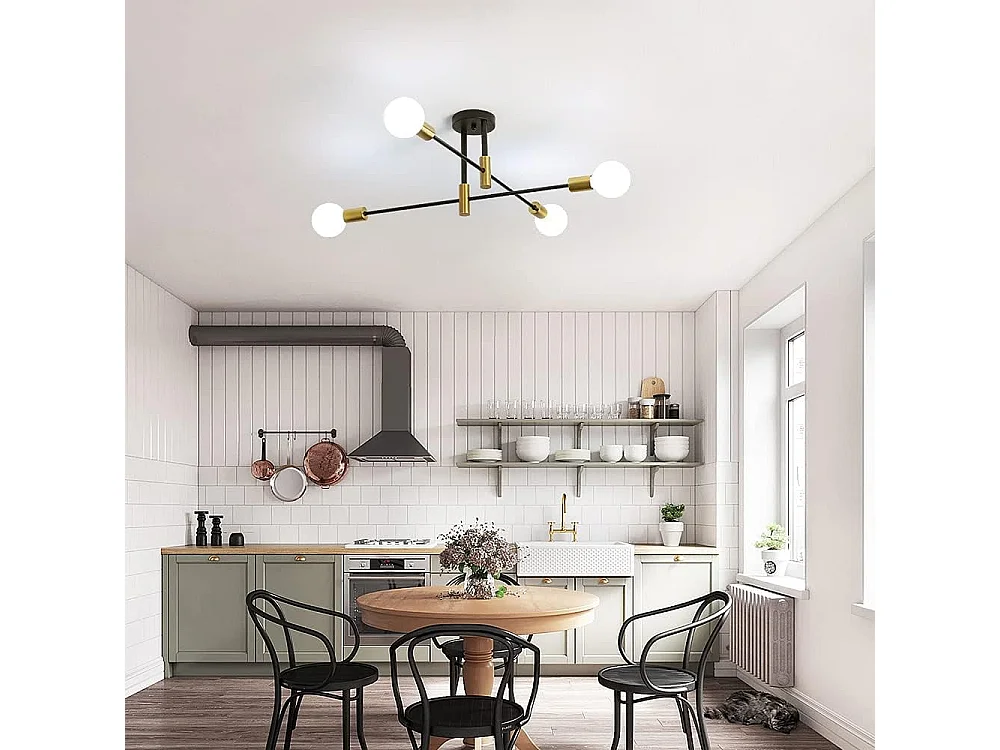 Lustres Luminaire Industriel , Spoutnik  Plafonnier , Ø72cm 4 Lampes Lumière Plafond en Metal pour Salon Chambre Cuisine, E27 Base, Sans Ampoule