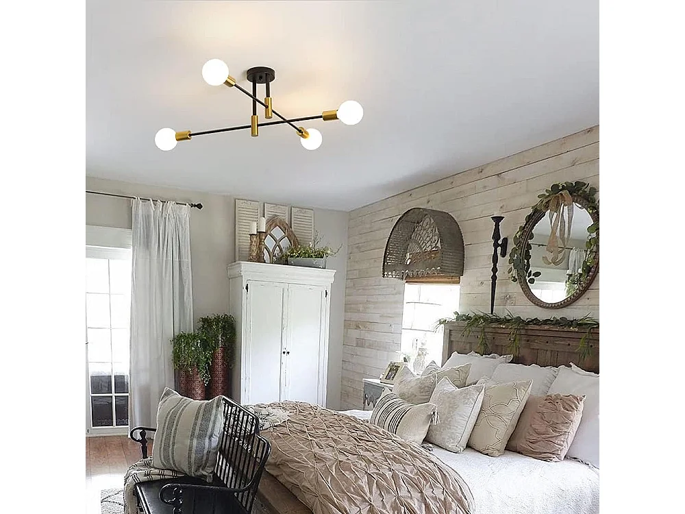 Lustres Luminaire Industriel , Spoutnik  Plafonnier , Ø72cm 4 Lampes Lumière Plafond en Metal pour Salon Chambre Cuisine, E27 Base, Sans Ampoule