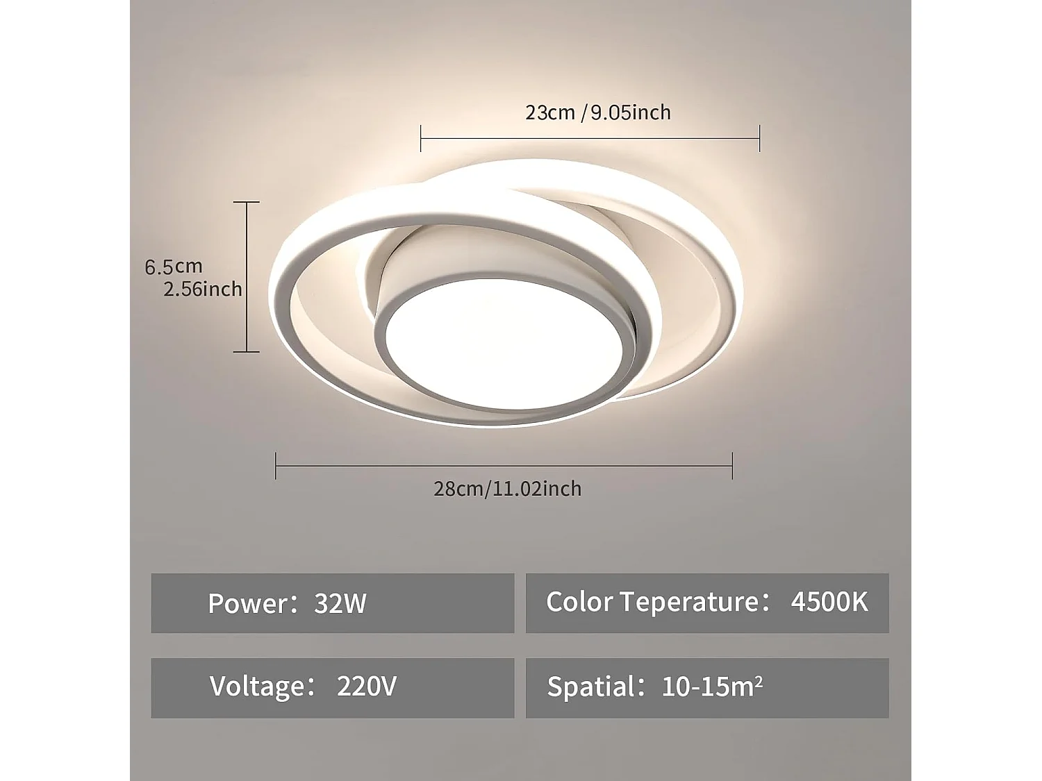 2 pièces Plafonnier LED, Rond Lampe de plafond 32W 2350lm, Moderne Luminaire Plafonnier pour Couloir Coucher Salle,Lumière Naturelle 4500K, Diamètre 28cm
