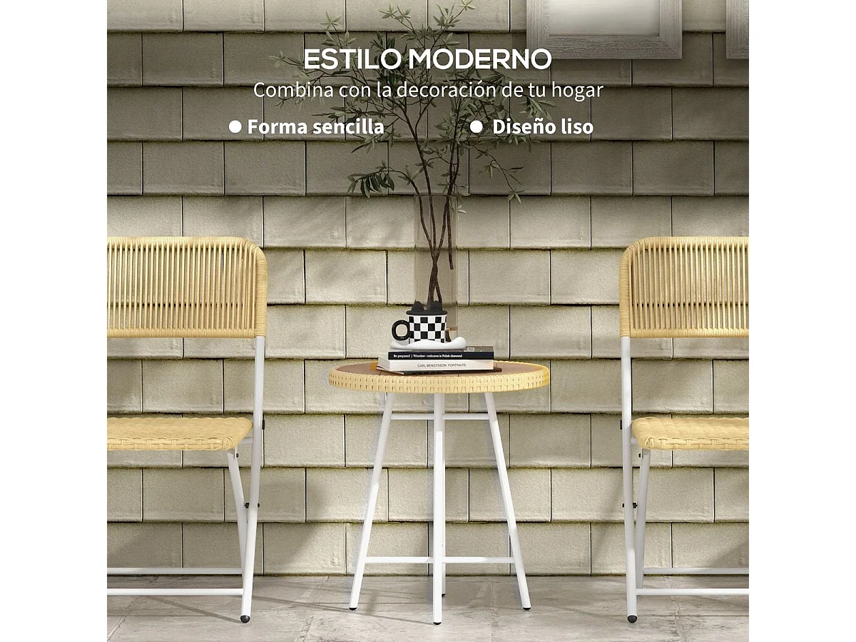 Mesa Auxiliar de Vime Sintético para Jardim com Estrutura de Aço e Acabamento em Madeira