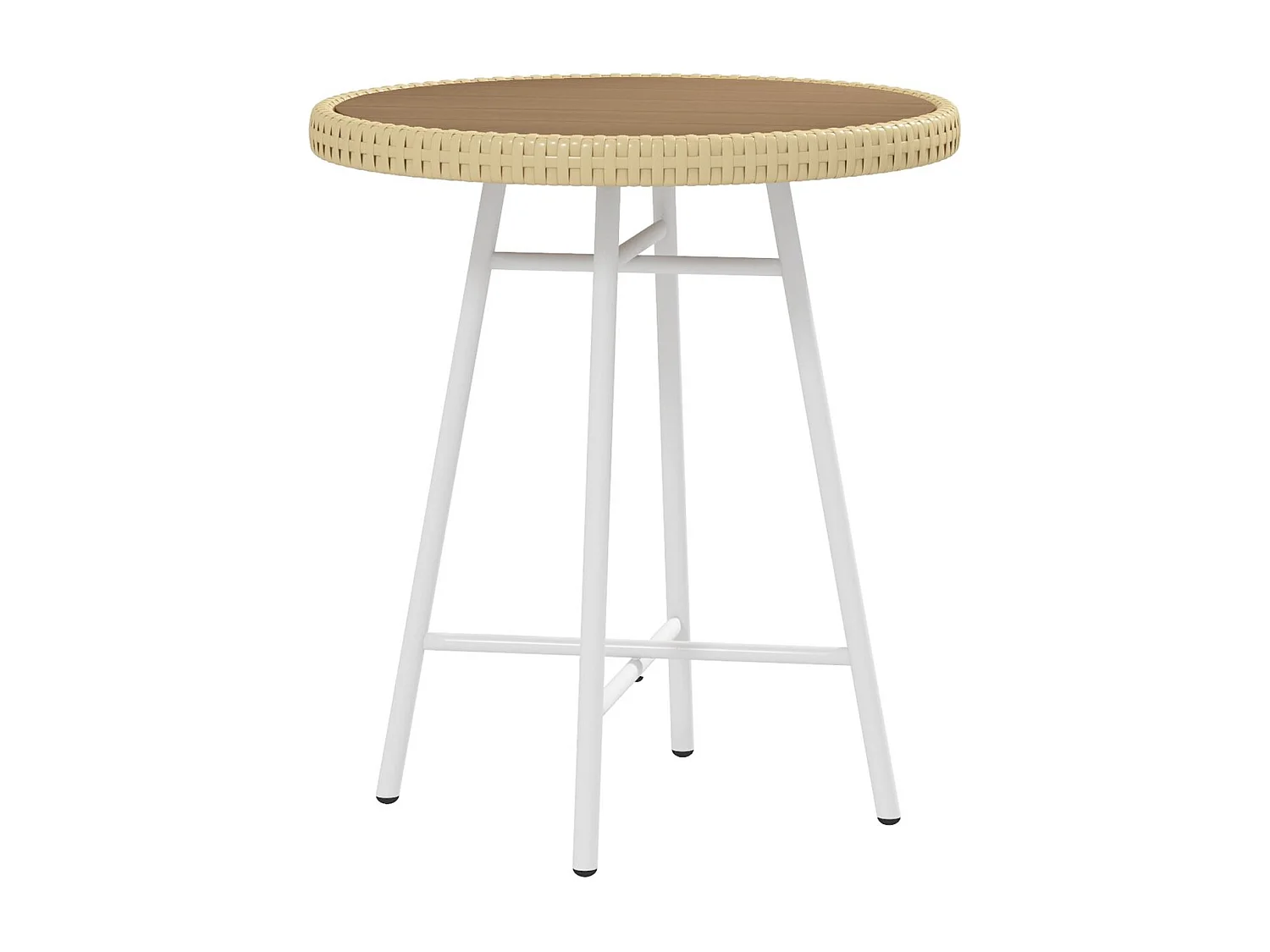 Mesa Auxiliar de Vime Sintético para Jardim com Estrutura de Aço e Acabamento em Madeira