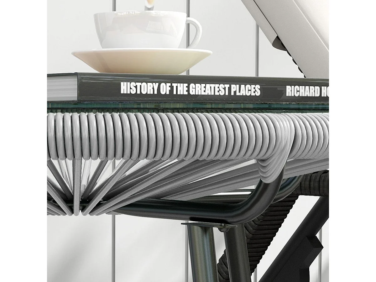 Mesa Auxiliar Redonda de Vime Sintético com Vidro Temperado para Exteriores - 50 cm Cinza Claro e Preto