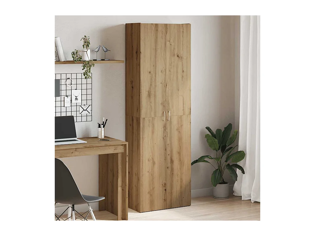 Buffet haut chêne artisanal 60x32x190 cm bois d'ingénierie