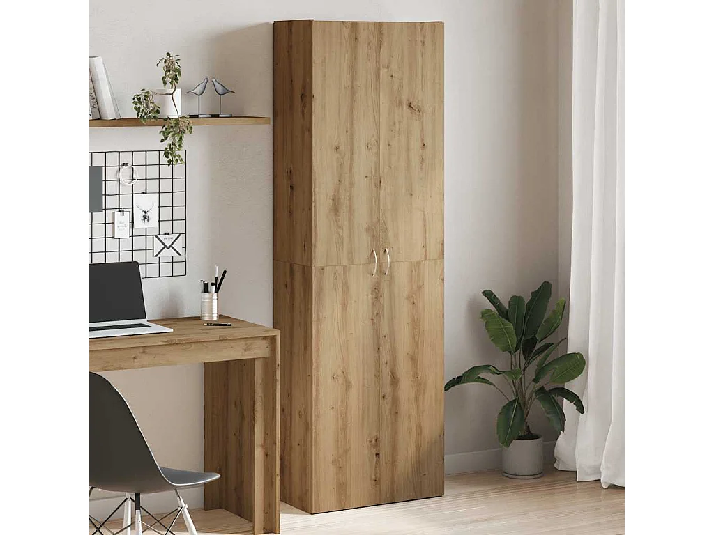 Hoge kast 60x32x190 cm bewerkt hout artisanaal eikenkleur