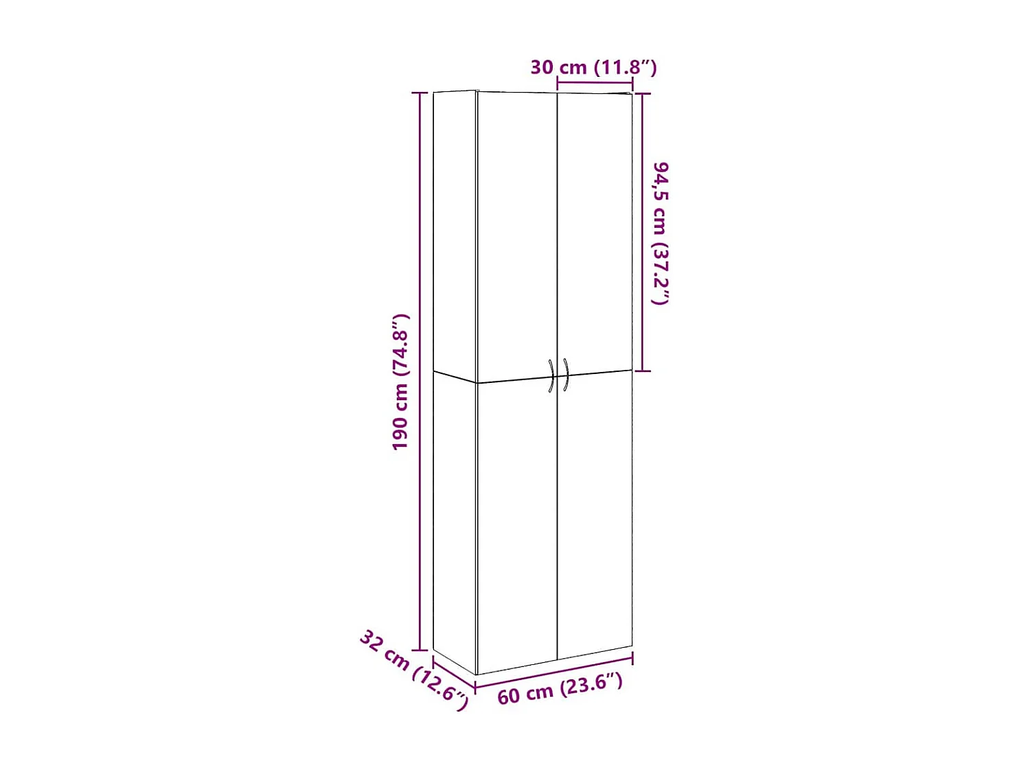 Hoge kast 60x32x190 cm bewerkt hout artisanaal eikenkleur