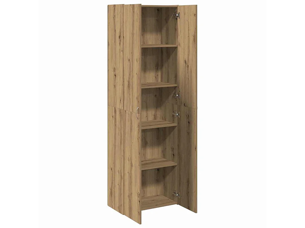 Hoge kast 60x32x190 cm bewerkt hout artisanaal eikenkleur