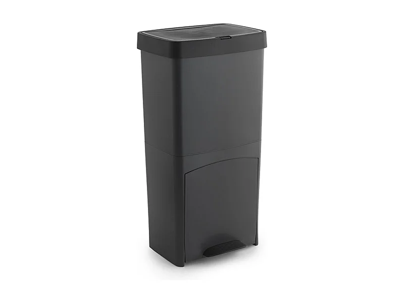 Poubelle de tri sélectif à pédale, poubelle de recyclage – 3 compartiments coloris noir, 70 L - Longueur 39 x Profondeur 30 x Hauteur 76 cm