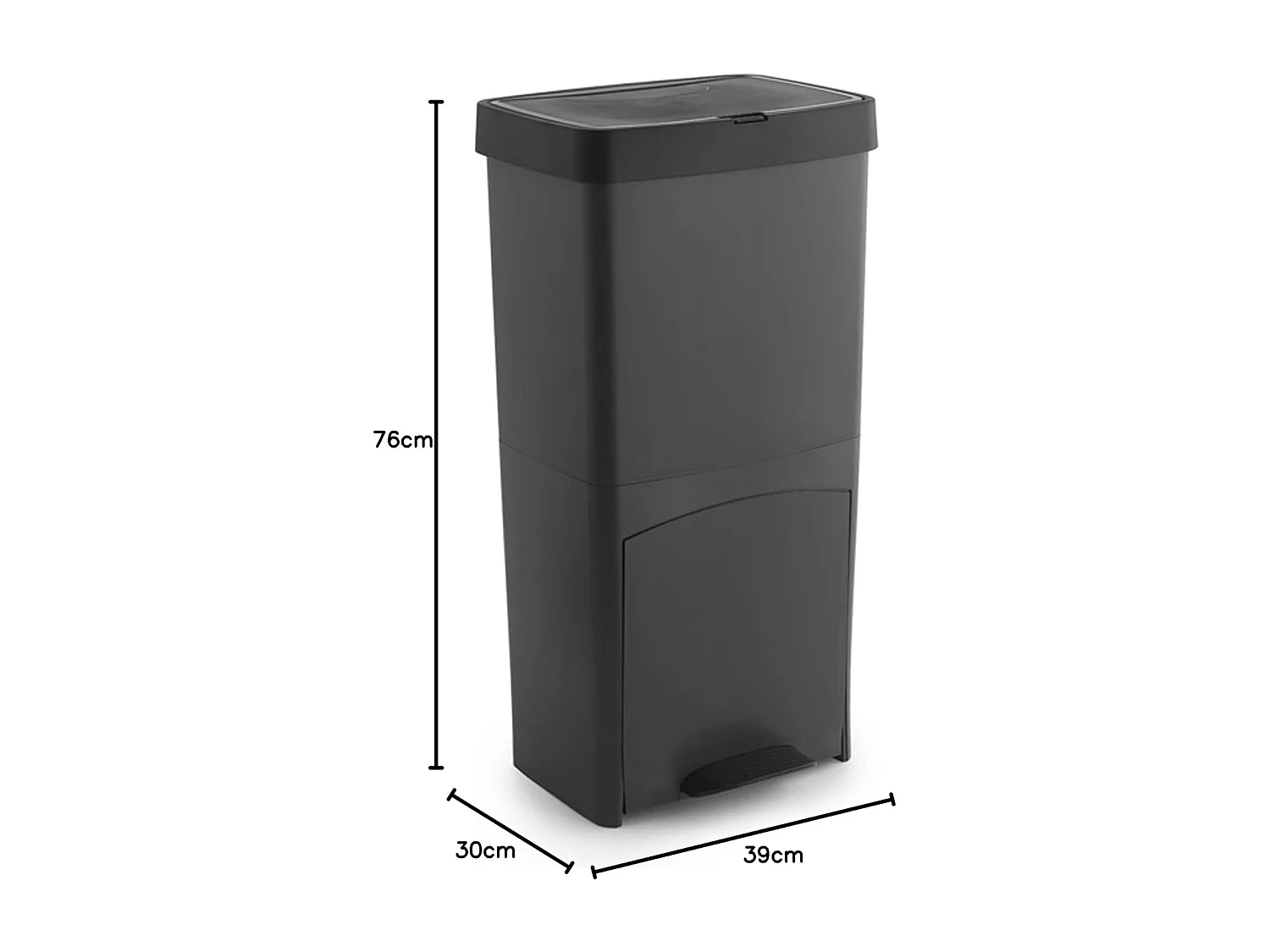 Poubelle de tri sélectif à pédale, poubelle de recyclage – 3 compartiments coloris noir, 70 L - Longueur 39 x Profondeur 30 x Hauteur 76 cm