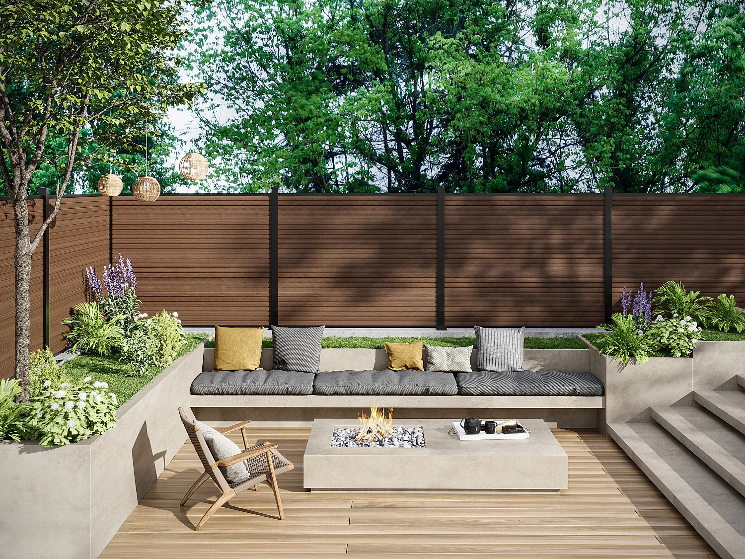 Clôture à poser effet bois H148 cm - Kit de 9 lames en composite co-extrudé + 1 poteau anthracite - PALIZO