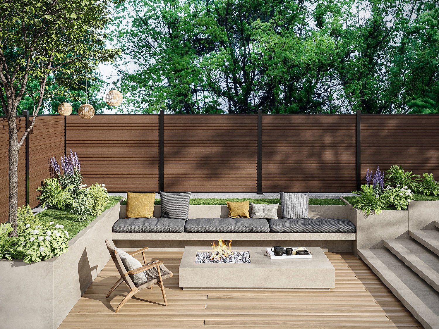Vente-unique Sichtschutzzaun Zum Aufstellen - Holz-Optik - 148 Cm - Set Aus 9 Coextrudierten Verbundstofflamellen + 2 Anthrazitfarbene Pfosten - Palizo