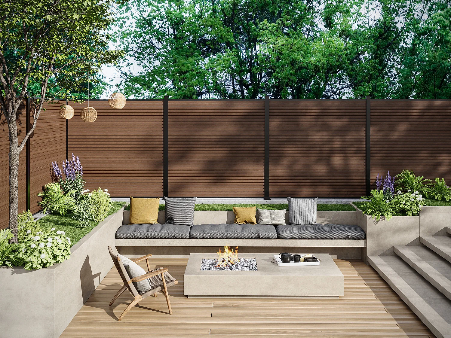 Clôture à poser effet bois  H179 cm - Kit de 11 lames en composite co-extrudé + 1 poteau anthracite - PALIZO