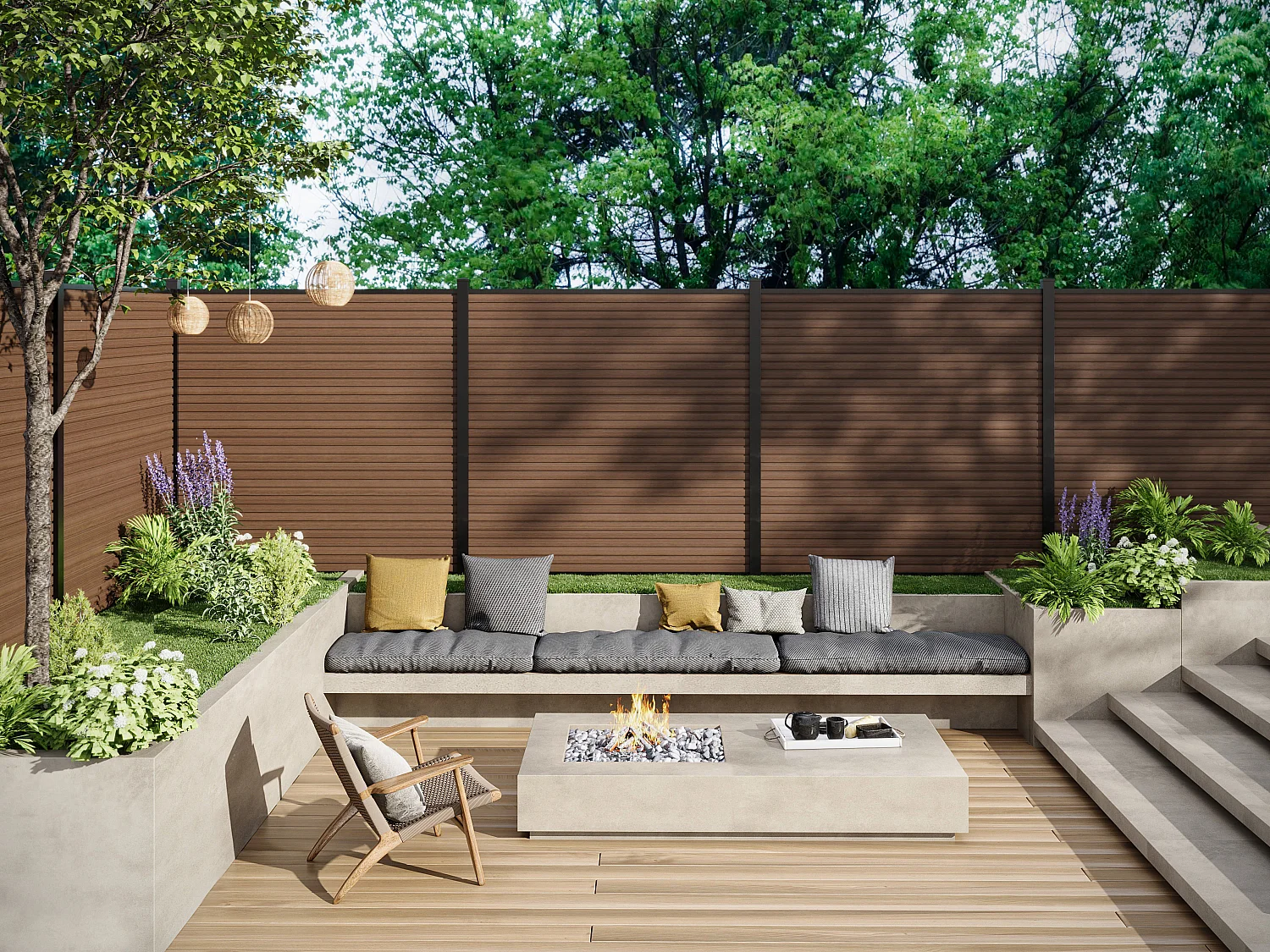 Clôture à enterrer effet bois  H179 cm - Kit de 11 lames en composite co-extrudé + 1 poteau anthracite - PALIZO