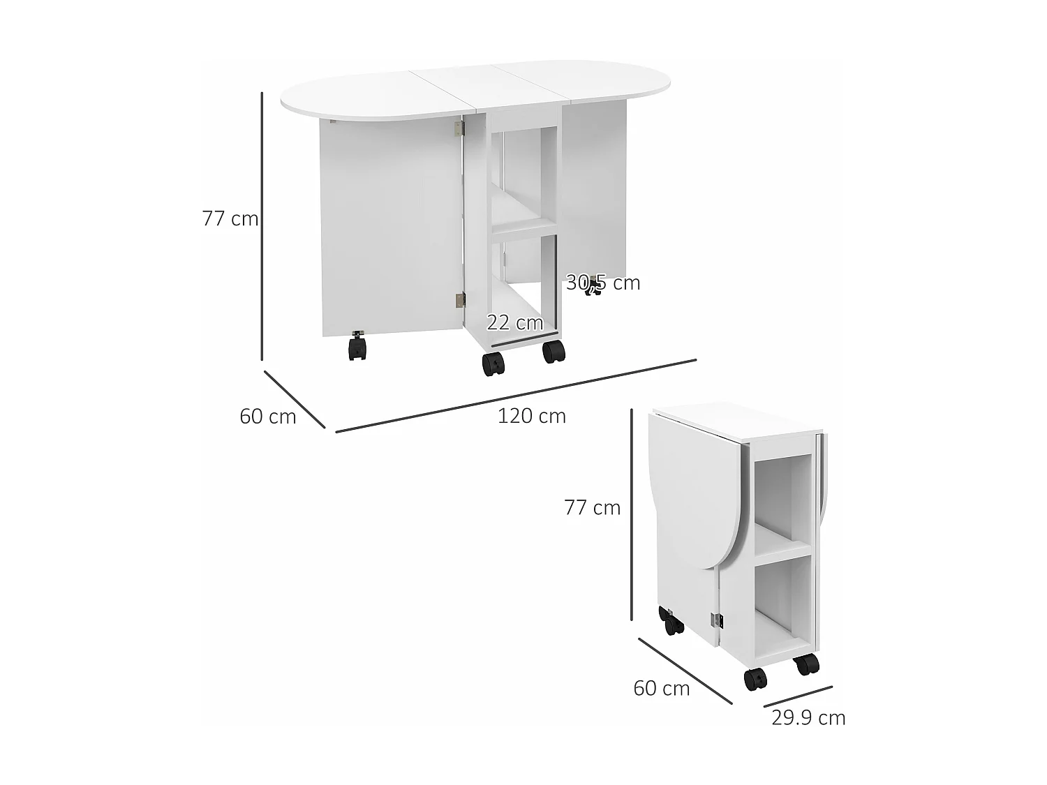 Mesa plegable cocina blanco 120x60x77 cm HOMCOM