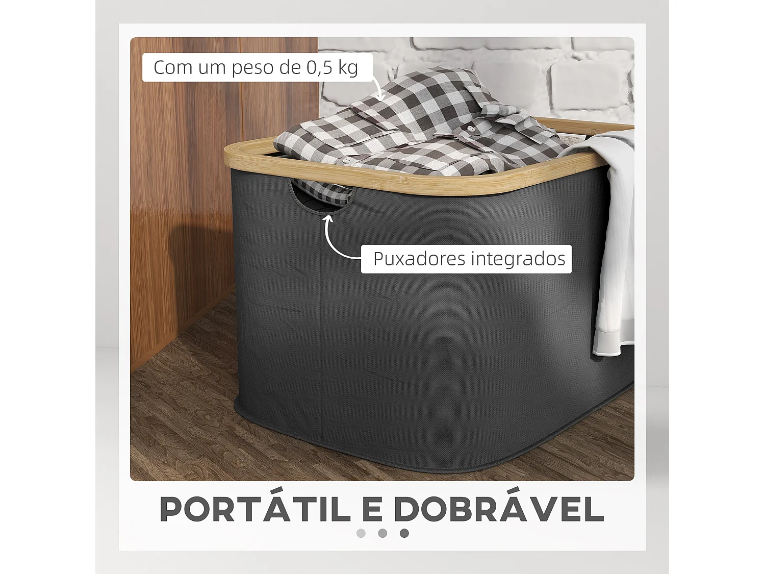 Cesto para la colada Lore Homcom 36L con asas negro 26,5x44,3x33,3 cm